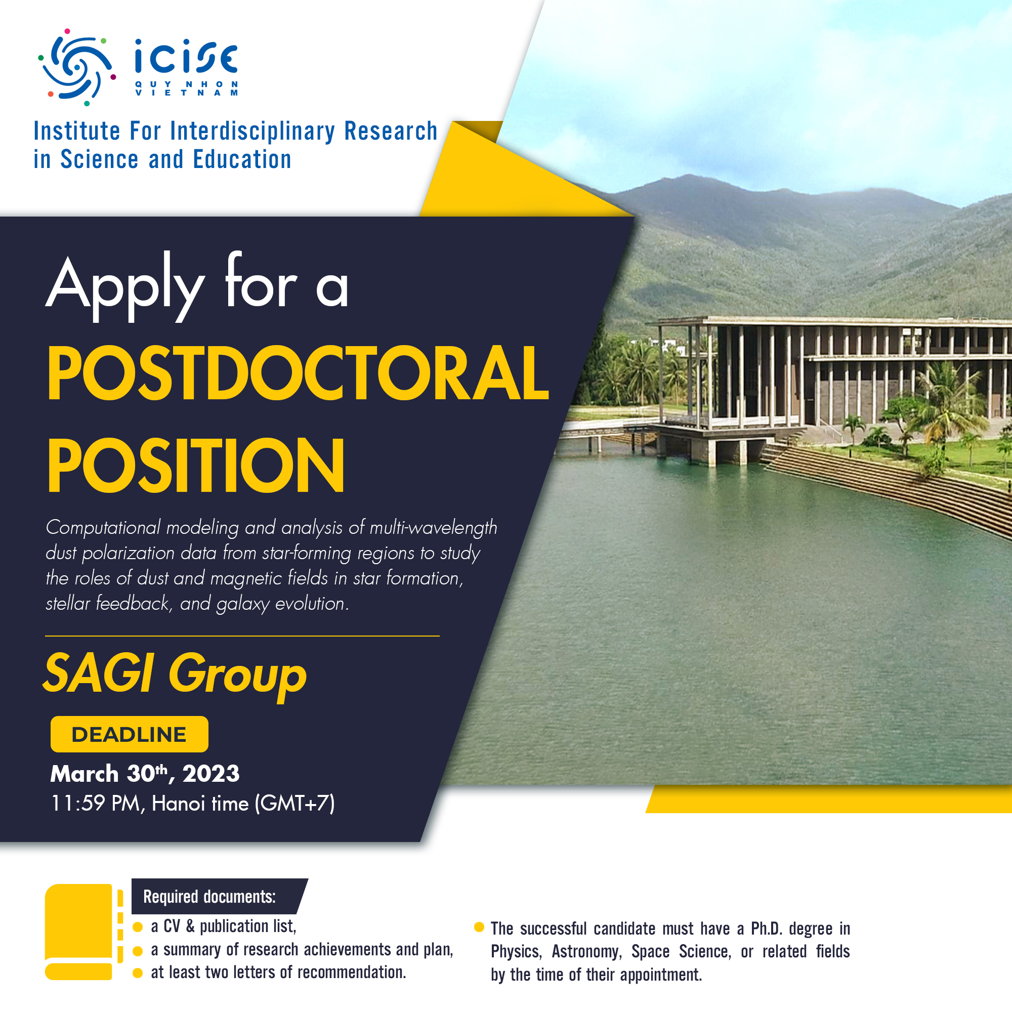 ONE POSTDOCTORAL POSITION IN SIMONS ASTROPHYSICS GROUP AT ICISE (QUY NHON, VIET NAM)